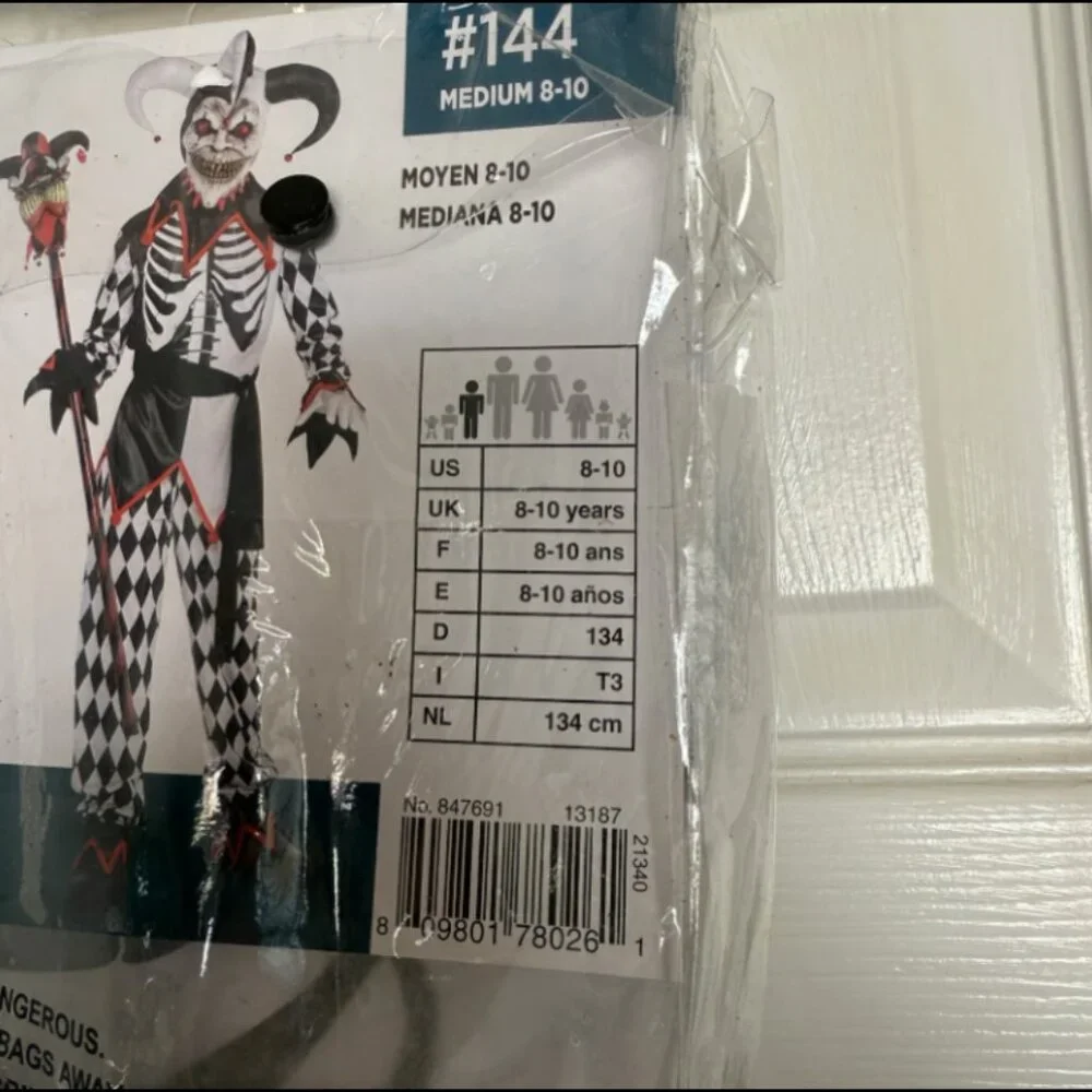 Sinister Jester Costume for Kids - M Youth New